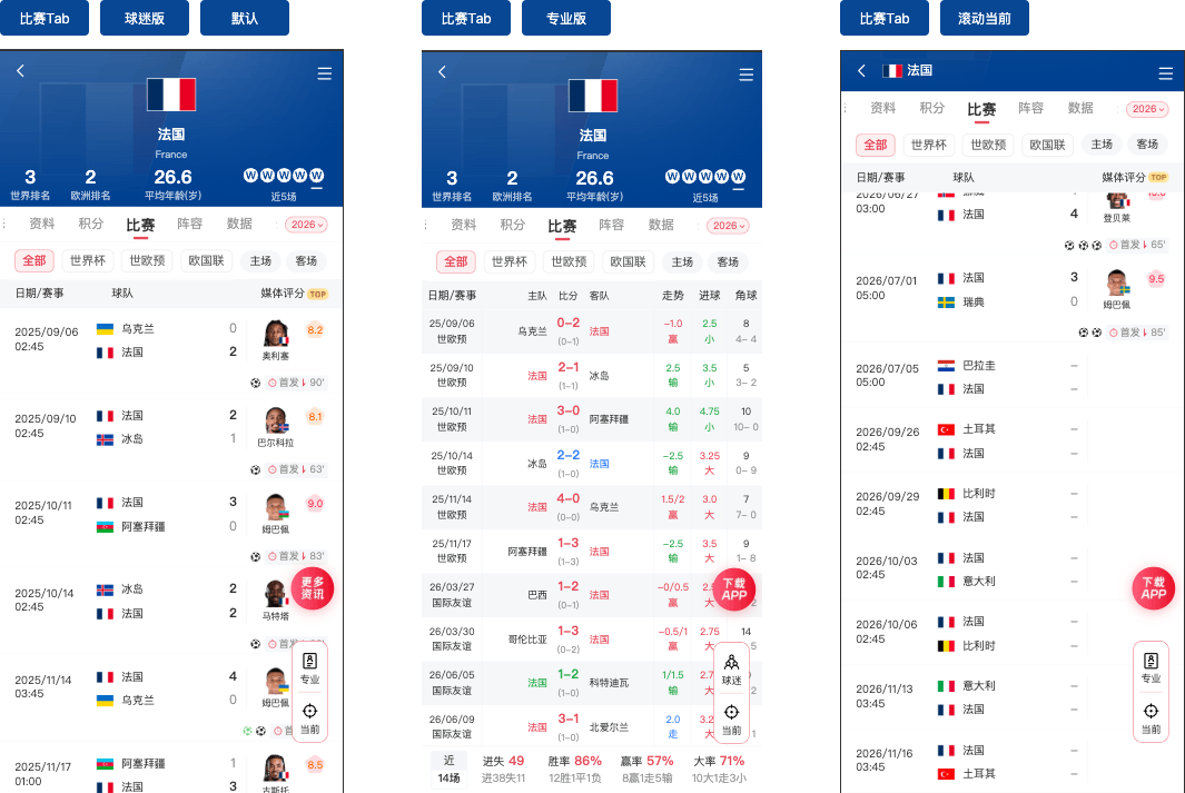 足球国家页比赛TAB原型